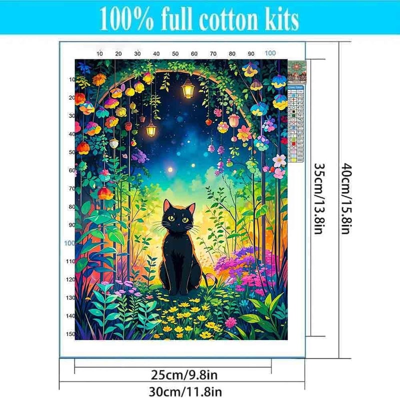 Tiwabb Stamped Cross Stitch Kits for Adults - Black Cat Flower Embroidery Kits for Beginners Adults,11 CT Patterns Dimensions Counted Cross Stitch Kits for Adults Arts Craft 12x16 inch ﻿ - Image 3